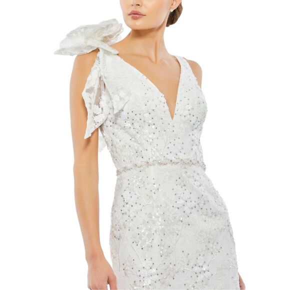 MAC DUGGAL FLORAL EMBELLISHED V-NECK MIDI DRESS WITH SHOULDER BOW - Picture 3 of 12